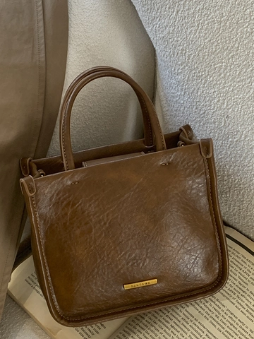 Vintage PU Leather Small Square Crossbody Bag For Women Urban Minimalist Handbag With Plush Rabbit Pendant Adjustable Shoulder Strap
