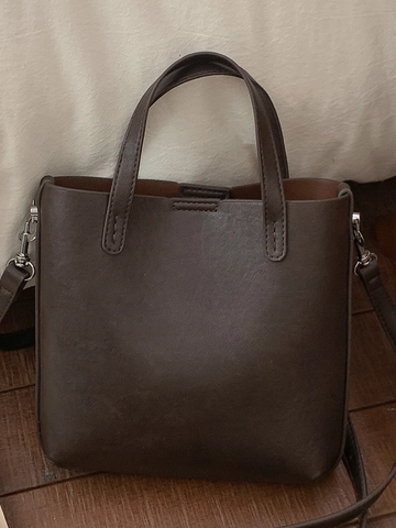 Borsa a Secchiello da Donna in Pelle PU Rétro Borsa a Mano Moda Pendolare Tracolla Versatile Con Ciondolo a Orsetto di Peluche