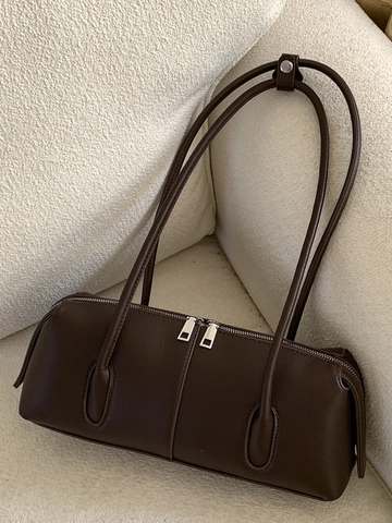 Bolso de Axila para Mujer Moda de Cuero PU Textura Lichi Minimalista Urbano Bolso de Hombro Retro Color Sólido