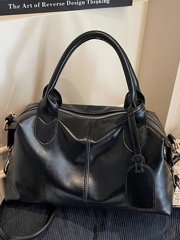 Bolso Tote de Cuero PU Vintage para Mujer Gran Capacidad Urbano Simple Detalle de Costuras Bolso de Hombro Color Sólido