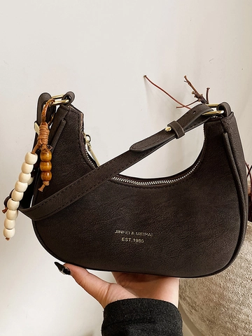 Borsa a Spalla Mezza Luna in Pelle PU Vintage per Donna Borsa Hobo Minimalista Con Ciondolo in Perline di Legno Borsa a Tracolla
