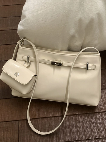 Damen Retro PU Leder Unterarmtasche Mit Abnehmbarer Mini Geldbörse Metallschloss Schultertasche Elegante Commuter Handtasche