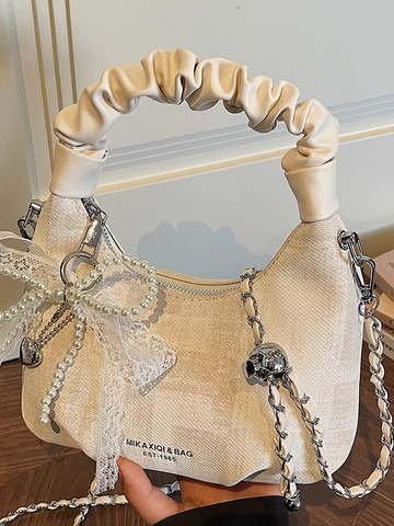 Borsa Dumpling da Donna Fashion Manico a Pieghe Fiocco in Pizzo Ciondolo Perla Borsa a Tracolla Hobo Urban Style Borsa a Mano