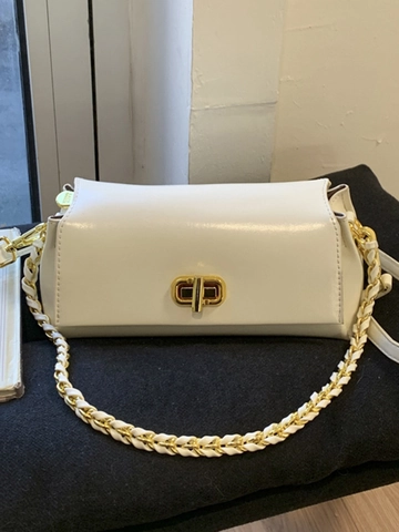 Damen Retro PU Leder Kleine Quadratische Tasche Mit Metallschloss Und Kettengurt Minimalistische Schulter Umhängetasche