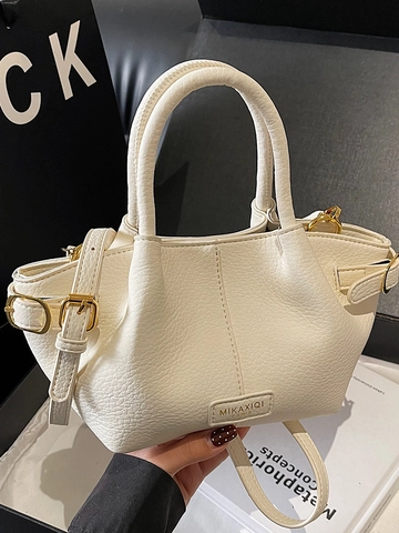 Sac Bucket Femme à la Mode en Similicuir PU Grainé Grande Capacité Couleur Unie Sac à Bandoulière avec Sangle Amovible Main