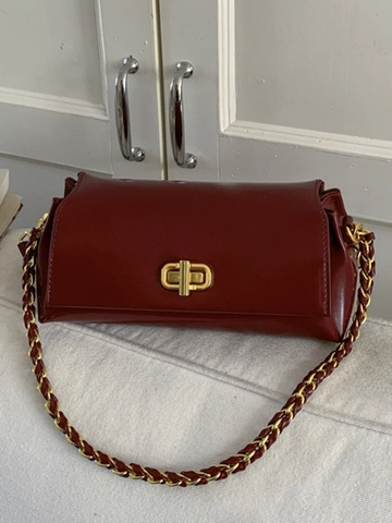 Damen Retro PU Leder Kleine Quadratische Tasche Mit Metallschloss Und Kettengurt Minimalistische Schulter Umhängetasche