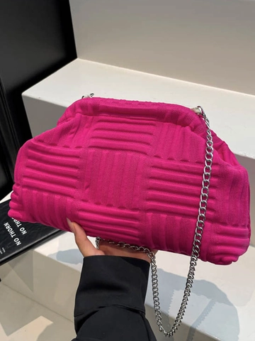Borsa a Tracolla Donna Nuvola Intrecciata in Maglia Morbida a Pieghe con Motivo a Diamante e Catena in Metallo Grande Capacità Casual