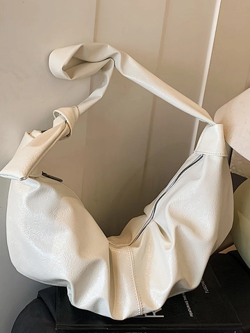 Grote Capaciteit Glanzende PU Leer Geplooid Hobo Schoudertas Voor Vrouwen Retro Knoop Riem Okseltas Casual Dumpling Tote