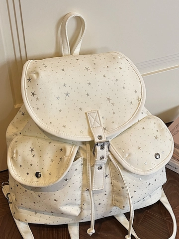 Damen Retro Sternenmuster Segeltuch Rucksack Mehrere Taschen Kordelzug Schule Reisen Mode Rucksack Student Daily Daypack