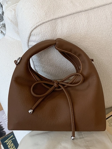 Borsa a Secchiello da Donna in Pelle PU Con Fiocco Decorativo Borsa a Tracolla Casual Textura Morbida Borsetta Chic Stile Urbano