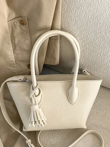 Borsa a Secchiello in Pelle PU Minimalista da Donna Con Decorazione a Nappine Borsa a Mano Versatile a Tracolla Moda Pendolare