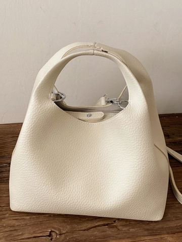 Borsa a Secchiello da Donna in Pelle PU con Grana Litchi Manico Integrato Bowling Borsa a Mano Tracolla Casual Tote Bag Semplice Quotidiana