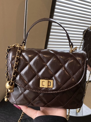 Vintage Gesteppte PU Leder Handtasche Für Damen Minimalistische Lingge Kette Schulter Umhängetasche Gold Schloss Dekorative Messenger Bag