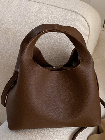 Borsa a Secchiello da Donna in Pelle PU con Grana Litchi Manico Integrato Bowling Borsa a Mano Tracolla Casual Tote Bag Semplice Quotidiana