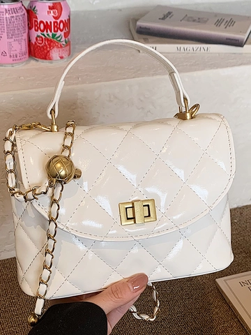 Vintage Gesteppte PU Leder Handtasche Für Damen Minimalistische Lingge Kette Schulter Umhängetasche Gold Schloss Dekorative Messenger Bag