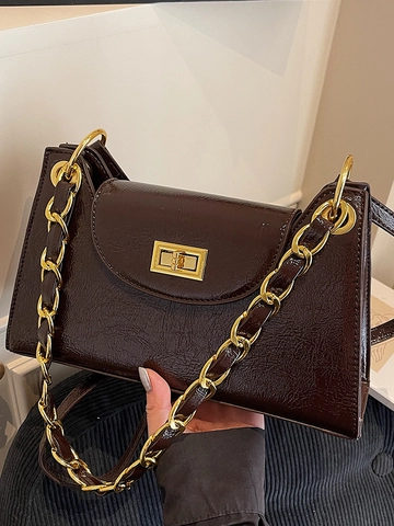 Vintage Fashion Women PU Square Shoulder Bag Urban Minimalist Chain Underarm Bag Lock Closure Daily Commuter Crossbody Bag