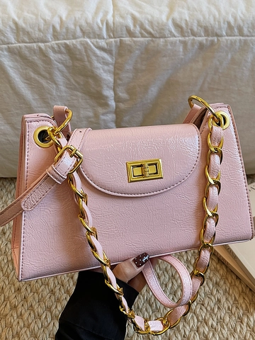 Vintage Fashion Women PU Square Shoulder Bag Urban Minimalist Chain Underarm Bag Lock Closure Daily Commuter Crossbody Bag