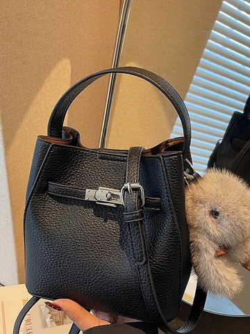 Mode PU Leder Eimertasche Für Damen Lychee Muster Handtasche Mit Metallschloss Tägliche Umhängetasche Crossbody Messenger Bag
