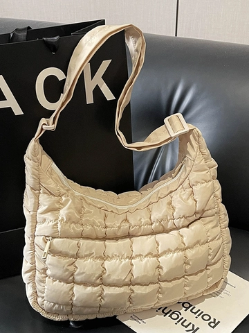 Simple Fashion Women Canvas Underarm Bag Bubble Quilted Grid Shoulder Bag Solid Color Casual Puffer Hobo Bag For Daily Use