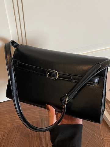 Vintage Minimalist PU Leather Small Square Bag For Women Fashion Solid Color Shoulder Underarm Crossbody Bag With Metal Buckle