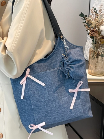 Große Kapazität Tragetasche Für Damen PU Material Schleife Dekoration Urban Minimalist Schultertasche Casual Handtasche
