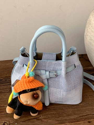 Borsa a Secchiello Chic in PU per Donna Elegante Borsa a Mano con Cuciture Versatile Borsa a Tracolla con Adorabile Ciondolo in Peluche Cane