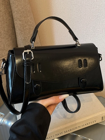 Damen Retro PU Leder Quadratische Handtasche Minimalistische Schultertasche Elegante Umhängetasche Büro Tote Bag Für Damen
