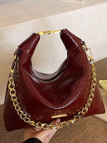 Mode Damen PU Leder Hobo Umhängetasche Mit Metallkette Einfache Urban Style Teigtasche Crossbody Handtasche Lässige Tasche
