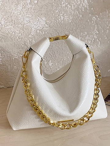 Mode Damen PU Leder Hobo Umhängetasche Mit Metallkette Einfache Urban Style Teigtasche Crossbody Handtasche Lässige Tasche