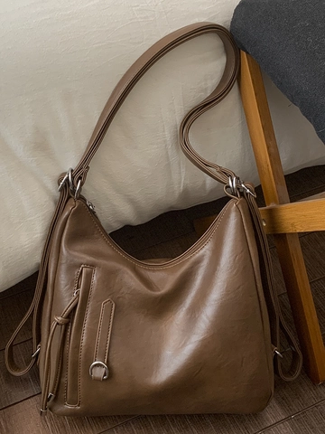 Borsa Tote da Donna Retro Grande Capacità in Pelle PU Minimalista Borsa a Tracolla Con Simpatico Ciondolo in Peluche Moda Quotidiana