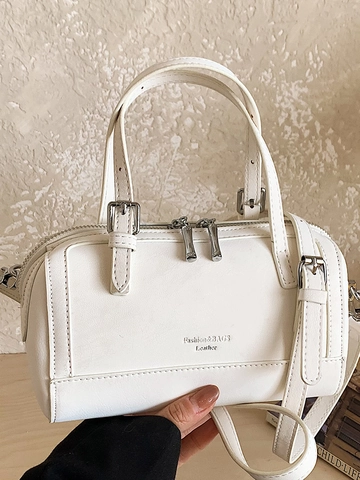 Borsa Boston da Donna in Pelle PU Borsa a Cuscino Semplice Urbana Con Ciondolo a Orsetto Borsa a Tracolla Versatile Tote