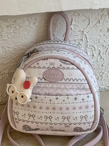 Koreaanse Stijl Mini Mode Rugzak Voor Dames PU Leer Schattig Patroon Student Schooltas Met Konijn Hanger Travel Daypack