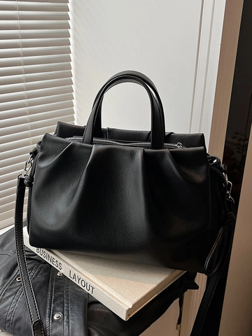 Damen Raffung PU Leder Handtasche Plissee Umhängetasche Große Kapazität Schultertasche Mit Verstellbarem Riemen Für Den Täglichen Weg