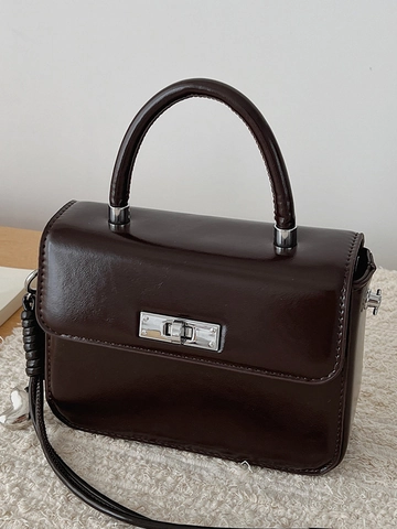 Damen Vintage PU Leder Umhängetasche Minimalistisch Kleine Quadratische Handtasche Mit Metallschloss Lässig Büro Schultertasche