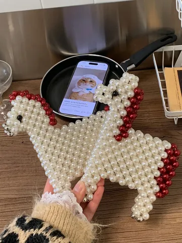 Bolso de Hombro Mini con Forma de Caballo Tejido con Perlas Artificiales Hecho a Mano para Mujer Bolso Bandolera de Moda Estuche de Animal Bolso de PVC