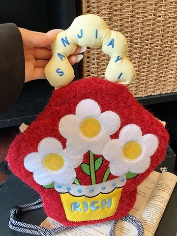 Borsa a Tracolla in Peluche a Forma di Cartone Animato Carino per Donna Mini Borsa Quadrata Ricamata Borsa Porta Cellulare