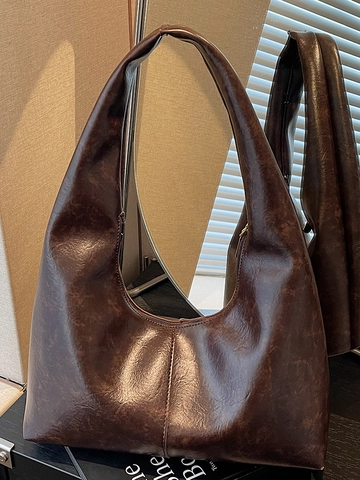 Retro PU Leather Underarm Hobo Bag For Women Large Capacity Fashion Stitching Shoulder Bag Solid Color Zipper Commute Tote Bag