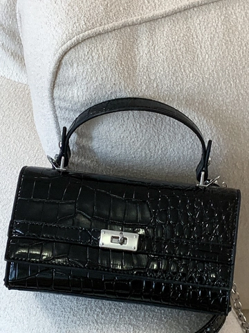 Sac À Main Femme Motif Crocodile Minimaliste Urbain En Cuir PU Sac À Bandoulière Avec Chaîne En Métal Argenté
