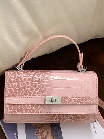 Sac À Main Femme Motif Crocodile Minimaliste Urbain En Cuir PU Sac À Bandoulière Avec Chaîne En Métal Argenté