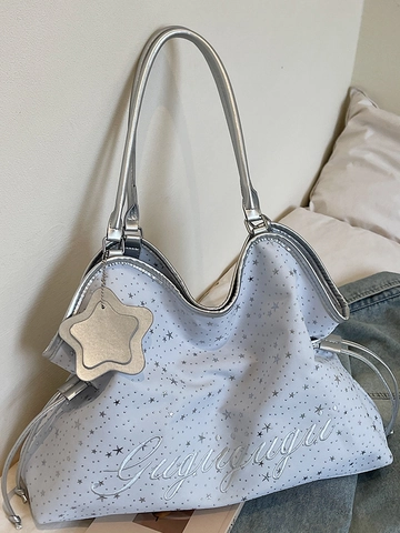 Bolso Tote para Mujer con Estampado de Estrellas Gran Capacidad Bolso de Hombro de Tela Brillante con Colgante de Estrella Bolso Urbano