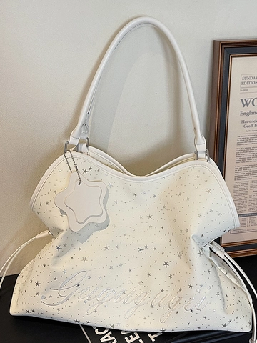 Bolso Tote para Mujer con Estampado de Estrellas Gran Capacidad Bolso de Hombro de Tela Brillante con Colgante de Estrella Bolso Urbano