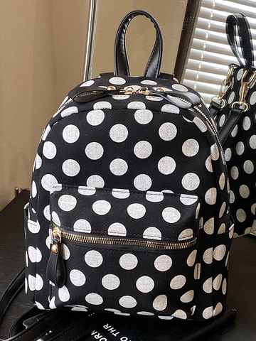 Japanische Mode Polka Dot Rucksack Für Damen Casual PU Leder Student Schultasche Mini Punktmuster Reise Rucksack