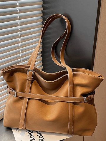 Vintage Grote Capaciteit Tote Bag Voor Vrouwen Suèdine Contraststiksel Handtas Dagelijks Woon-Werkverkeer Schoudertas