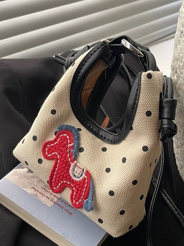 Mini Bolso de Hombro de Lona con Lunares para Mujer Lindo Bolso Bandolera Bordado de Caballo Bolso Cuadrado Pequeño Accesorio de Moda