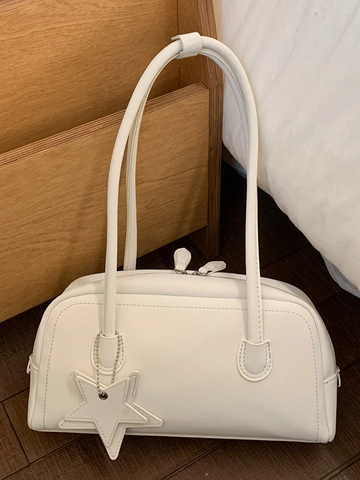 Women PU Leather Underarm Bag Fashion Star Pendant Boston Handbag Minimalist Solid Color Commuter Shoulder Bag For Ladies