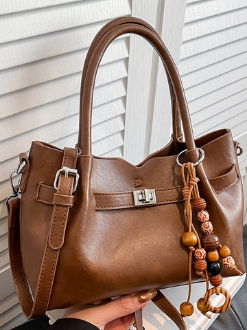 Borsa a Secchiello in Pelle PU Vintage da Donna Borsa a Tracolla Retrò con Ciondolo in Perline di Legno Borsa da Lavoro Minimalista