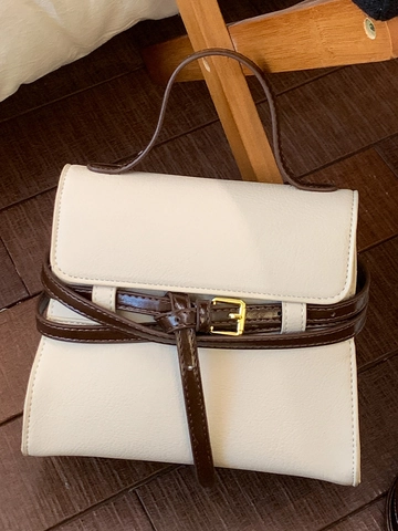 Women Retro Minimalist PU Leather Small Square Handbag Fashion Office Commute Shoulder Crossbody Bag Contrast Color Design