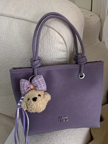 Borsa a Secchiello Urban Minimalista in Pelle PU Donna Borsa a Tracolla alla Moda Con Simpatico Ciondolo Orsetto di Peluche
