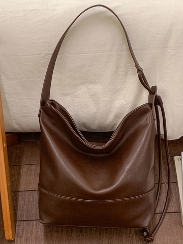Borsa a Secchiello Hobo in Pelle PU di Grande Capacità da Donna Minimalista Urban Retro Borsa a Tracolla Per Pendolarismo Quotidiano Donna