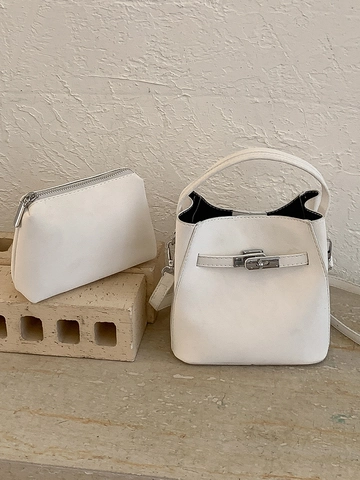Borsa a Secchiello Vintage in Pelle PU da Donna Con Ciondolo Orsetto di Peluche Borsa a Tracolla Minimalista Retro Con Sottoborsa Interna
